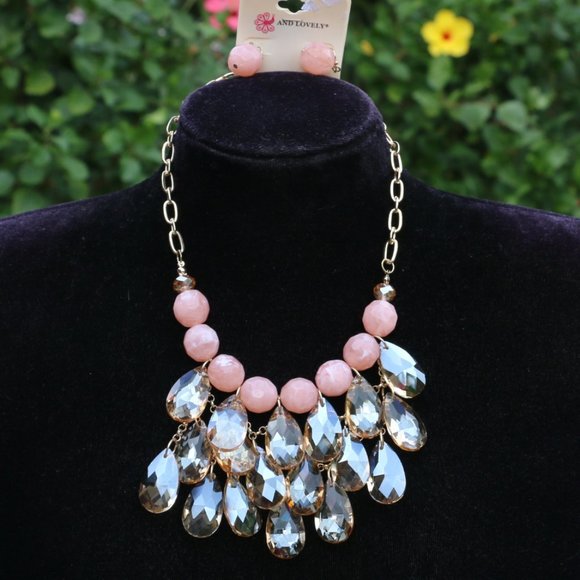 Dressy Boho Crystal Tiered Statement Necklace Set - Picture 1 of 5